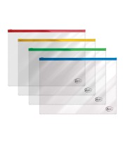 Pochette A4 zippée transparente coloris assortis R.91136
