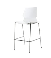 Tabouret haut plastique MS02 blanc 4 pieds métal repose pieds