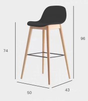 Tabouret haut plastique MS68 noir 4 pieds bois repose pieds métal  