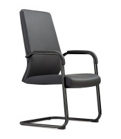 Fauteuil visiteur BUTTERFLY pied luge simili cuir noir 