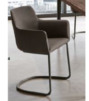 Chaise visiteur tissu beige foncé pied luge chromé