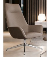 Chaise lounge CITY haute appui-tête tissu beige clair pied aluminium