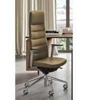 Fauteuil direction DIADE dossier haut simili cuir beige roulettes 