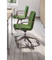 Fauteuil visiteur DIESIS simili cuir vert foncé roulettes