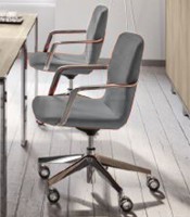 Fauteuil visiteur DIESIS simili cuir gris roulettes