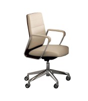Fauteuil visiteur DIRECTA cuir noir dossier noyer américain
