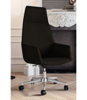 Fauteuil direction DUNE dossier haut appui-tête p.roulettes cuir noir