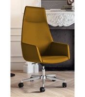 Fauteuil direction DUNE dossier haut appui-tête simili cuir caramel 