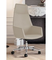 Fauteuil direction DUNE dossier haut appui-tête pied roul.cuir blanc 