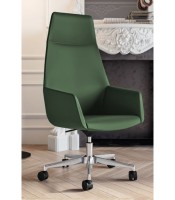 Fauteuil direction DUNE dossier haut appui-tête simili vert foncé 