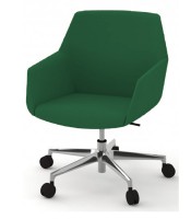 Fauteuil visiteur DUNE pied branche roulette simili cuir vert foncé 