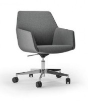 Fauteuil visiteur DUNE dossier haut pied roulettes cuir anthracite 