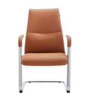 Fauteuil visiteur LEO V pied luge simili cuir marron