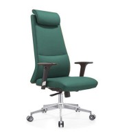 Fauteuil direction LEO dossier roulettes simili cuir vert haut pied 