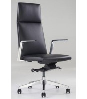Fauteuil direction LUKA dossier haut pied roulettes cuir noir 