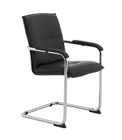 Fauteuil visiteur SILLA pied luge simili cuir noir 