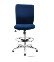 Fauteuil haut STOOL repose pieds option accoudoirs tissu bleu