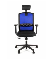 Fauteuil manager TEKNA accoud tétiêre résille bleu assise tissu noir