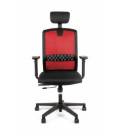 Fauteuil manager TEKNA accoud tétiêre résille rouge assise tissu noir