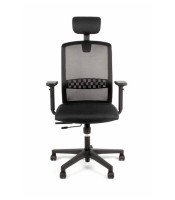 Fauteuil manager TEKNA accoud tétiêre résille noire assise tissu noir