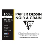 Papier dessin 24x32cm 160g noir pochette 12 feuilles R.96771C