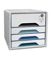 Caisson 4 tiroirs avec serrure blanc-bleu gamme riviera R.7-311S Ri