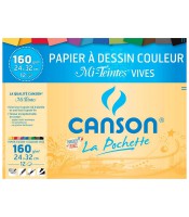 Papier dessin 24x32cm 160g couleurs claires 12 feuilles R.2789