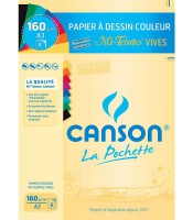 Papier dessin 29.7x42cm 160g mi-teintes vives pochette 8 feuilles