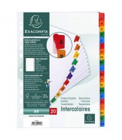 Intercalaires 20 positions A4 alphabétique avec touches couleur 