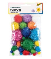 Pompons arc-en-ciel étincelants multi tailles 30 pièces ass R.50311
