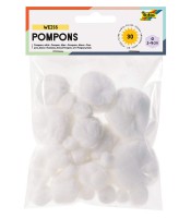 Pompons multi tailles 30 pièces 1-5cm diamètre  blanc R.50030