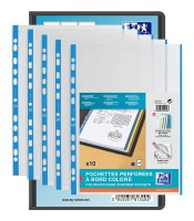 Pochettes perforées A4 bord bleu PP 9/100° paquet de 10 R.100206873