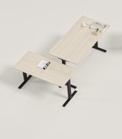 Bureau droit électrique E-Como 160x80 cm noyer pieds blancs XXX