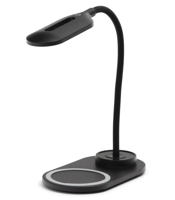 Lampe de bureau LED socle chargeur téléphone noire 