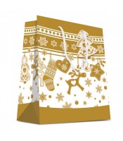 Sac cadeau cabas 18x10x23cm noël brillant or/blanc R.20CTKOBM