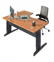 Bureau compact retour gauche PRACTIKA 160x120 vdf noyer pieds P1 