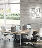 Bureau 160x124x76 IDEA+ bench départ noyer 2 plat obtu pieds 01 blanc