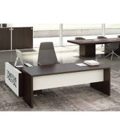 Bureau 192x204x76 T45 noyer retour droite desserte dos métal 