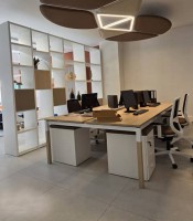 Bureau 140x164X4 bench dép. chêne 2 plateaux pied 01 bicolore +QF142