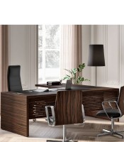 Bureau E-10 retour ambidextre+caisson+conteneur L224 cm ébène + QF153