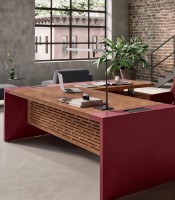 Bureau L224 E-10 noyer américain retour ambidextre+caisson  +QF155