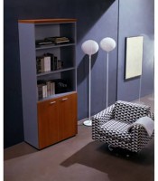 Armoire haute 2 portes basses L86xP45xH214 noyer corps gris