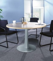 Table de réunion ronde Ø100 cm noyer pied central colonne alu