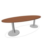 Table réunion ovale 240x110 noyer 2 pieds colonnes alum 6-8 places