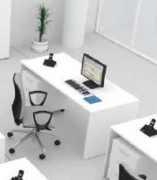 Bureau L140xP80xH74 droit OFFIDEA blanc voile de fond pieds L blancs