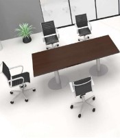 Table réunion rectangle OFFIDEA noyer pieds colonnes L240xP100xH74 