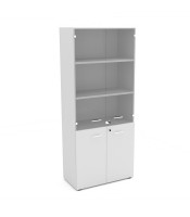 Armoire haute double portes vitrée mi-hautes OFFIDEA noyer L90xH213cm
