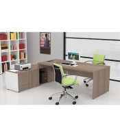 Bureau courbé OFFITWO L200 vdf retour+desserte noyer pieds panneaux 