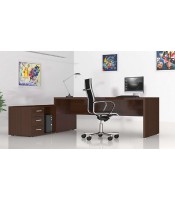 Bureau L200x167 courbé OFFITWO wengé retour+dess. vdf pieds panneaux 