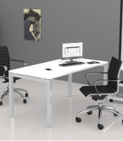 Bureau L160 x P80 cm droit OFFIDEA noyer pieds pont blancs